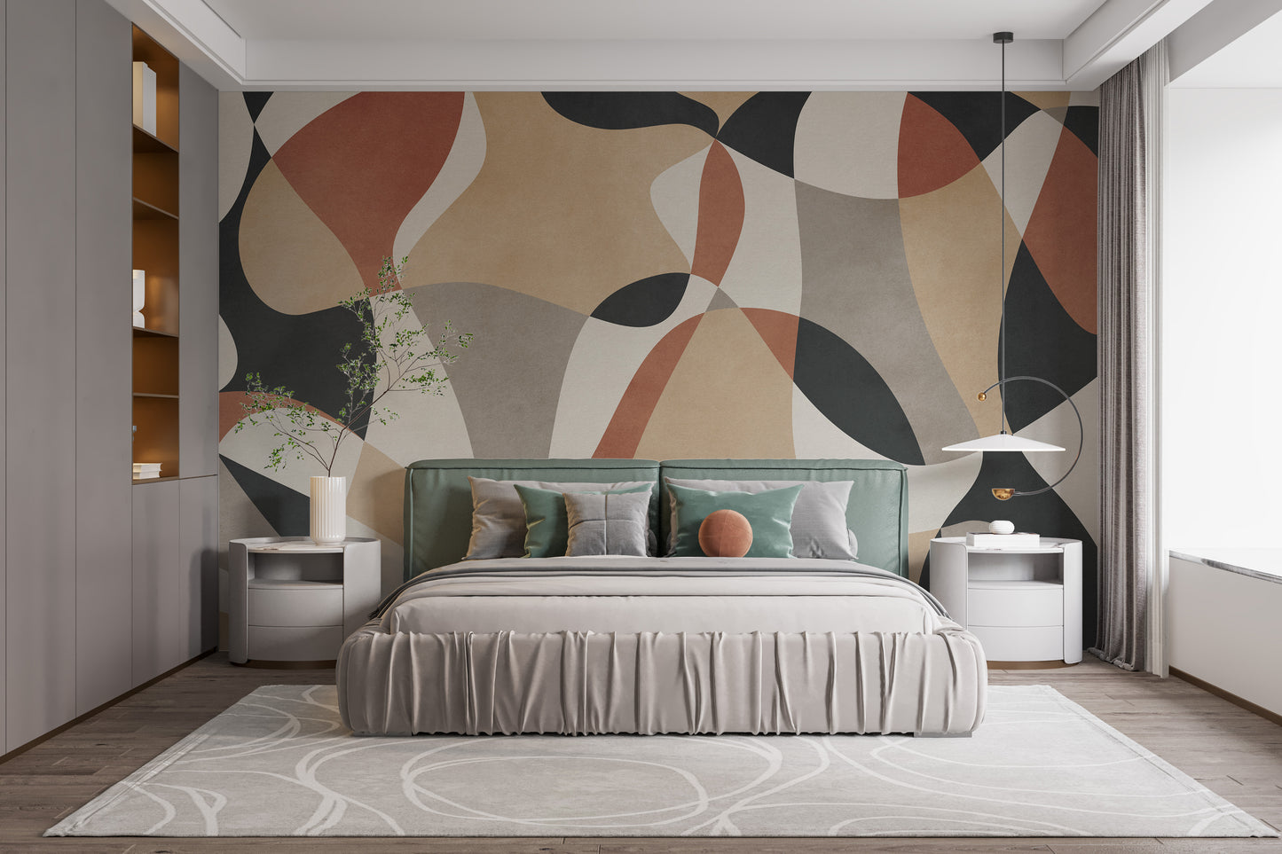 Geometric mural with bold infusion of colors and patterns.