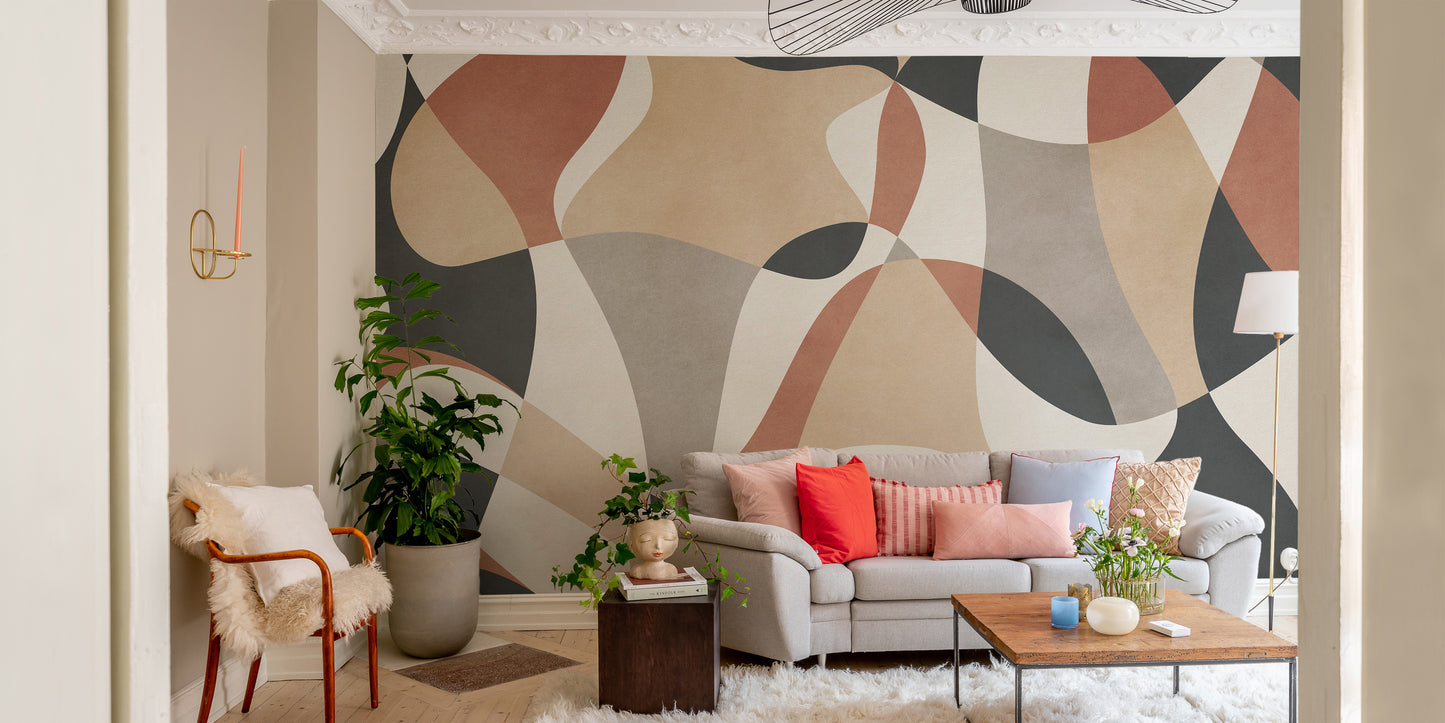 Vibrant bold geometric patterns mural for trendy interiors.