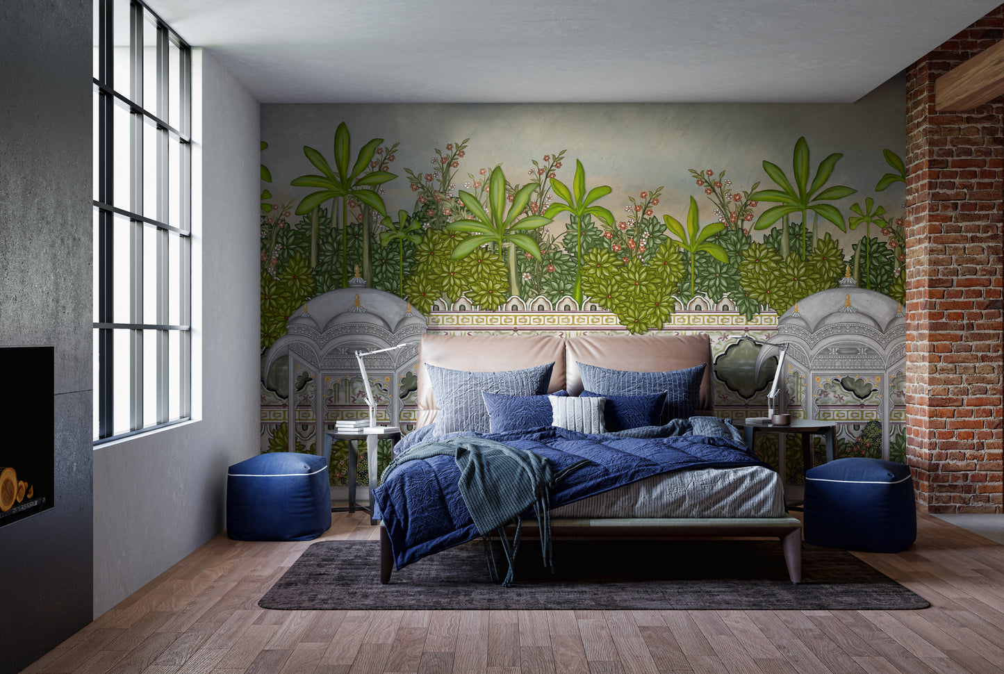 Paradise-inspired mural in vibrant artistic oil paint style.
