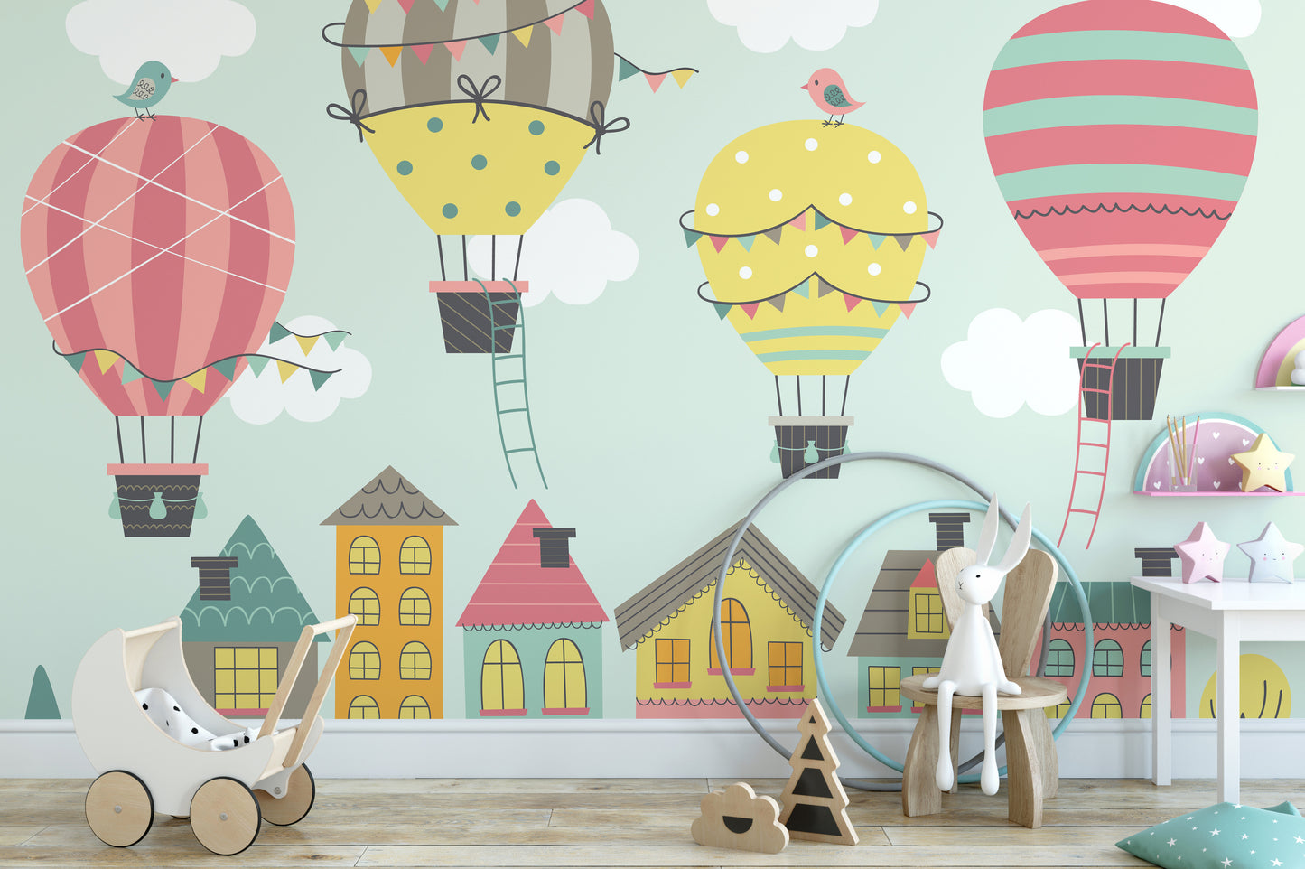 Balloon mural for kids, sparking imagination and wonder.