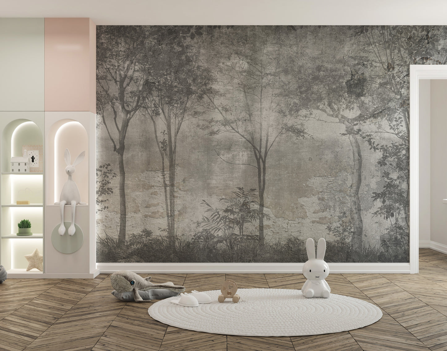 Mystical forest wall mural for tranquil living spaces.