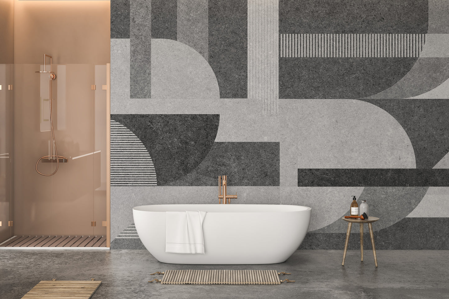 Grunge-inspired gray geometric tile design wall mural.