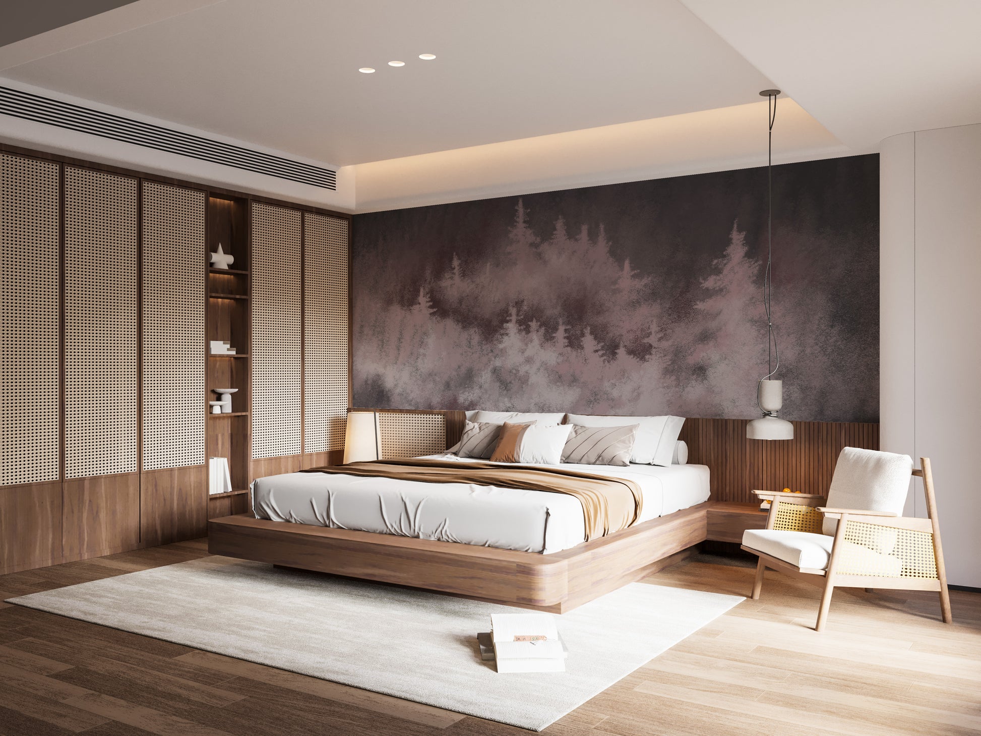 Rose woodland mural for a serene and dreamy wall aesthetic.