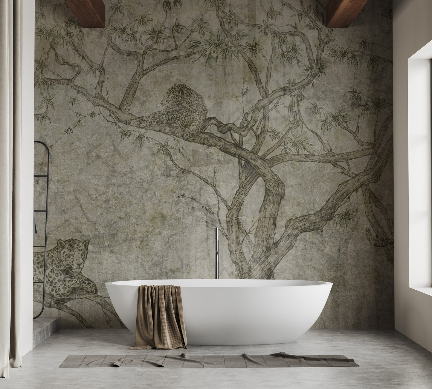 Removable predator tree mural adding dramatic wall appeal.