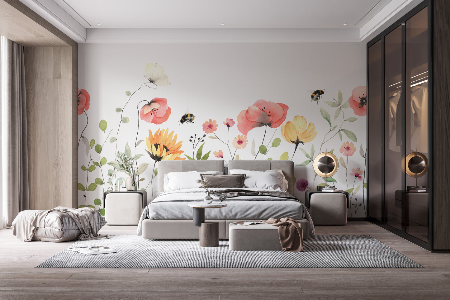 Elegant petal parade mural featuring watercolor blossoms.