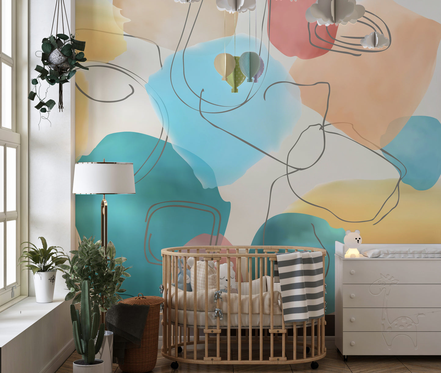 Fluid abstract watercolor design mural for contemporary spaces.