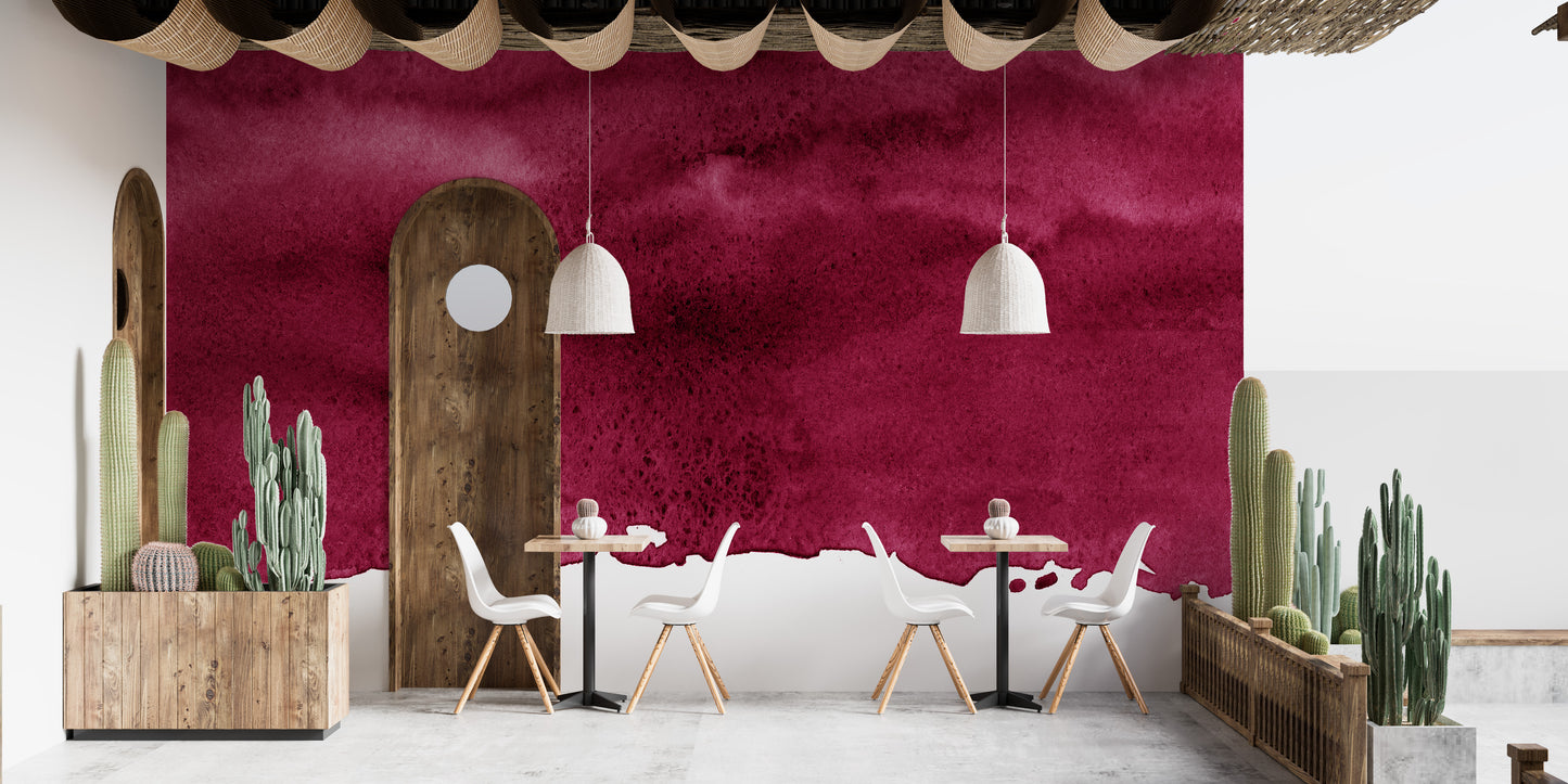 Deep wine tones mural adding warmth and elegance to walls.