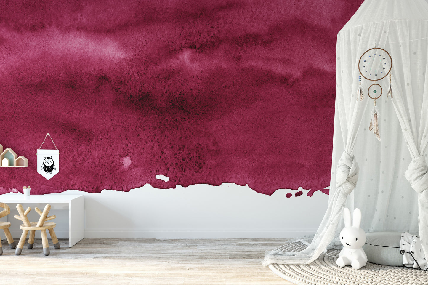 Sophisticated mural featuring wine-infused artistic patterns.