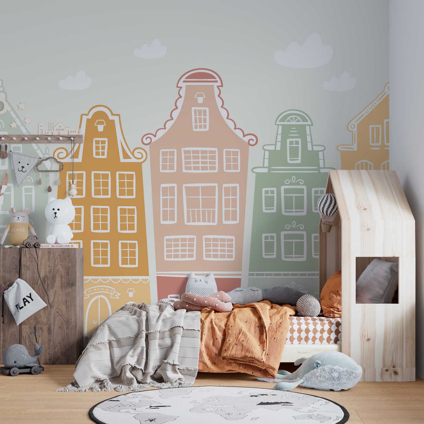 Kids' room mural featuring a building block bonanza design.