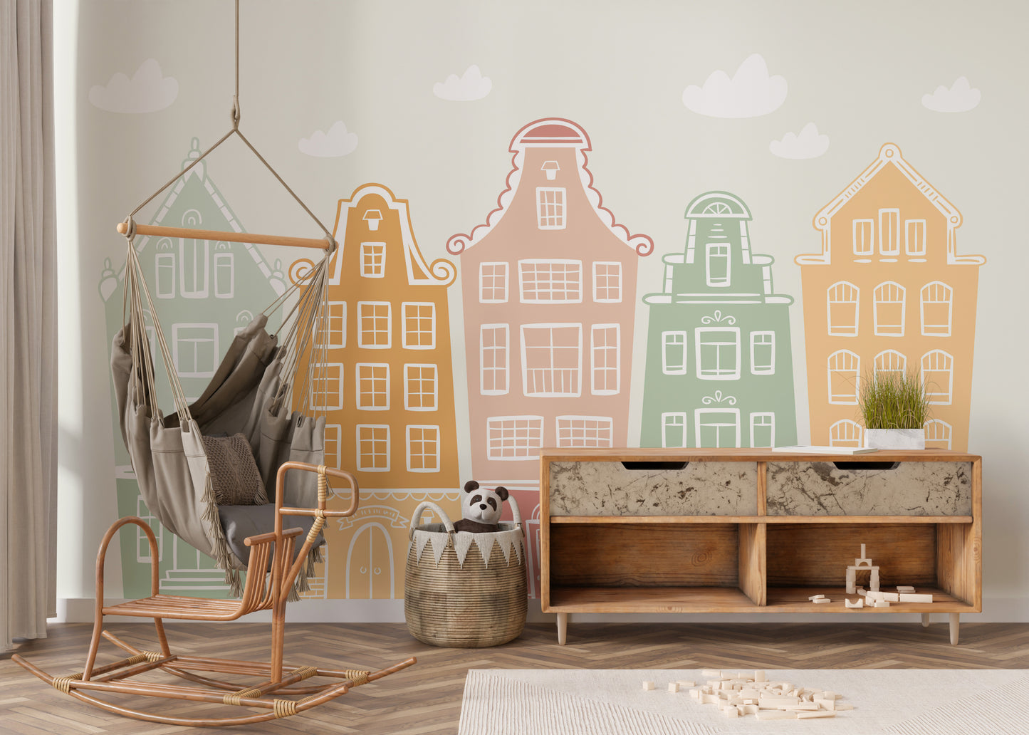 Building block bonanza mural for vibrant and playful interiors.