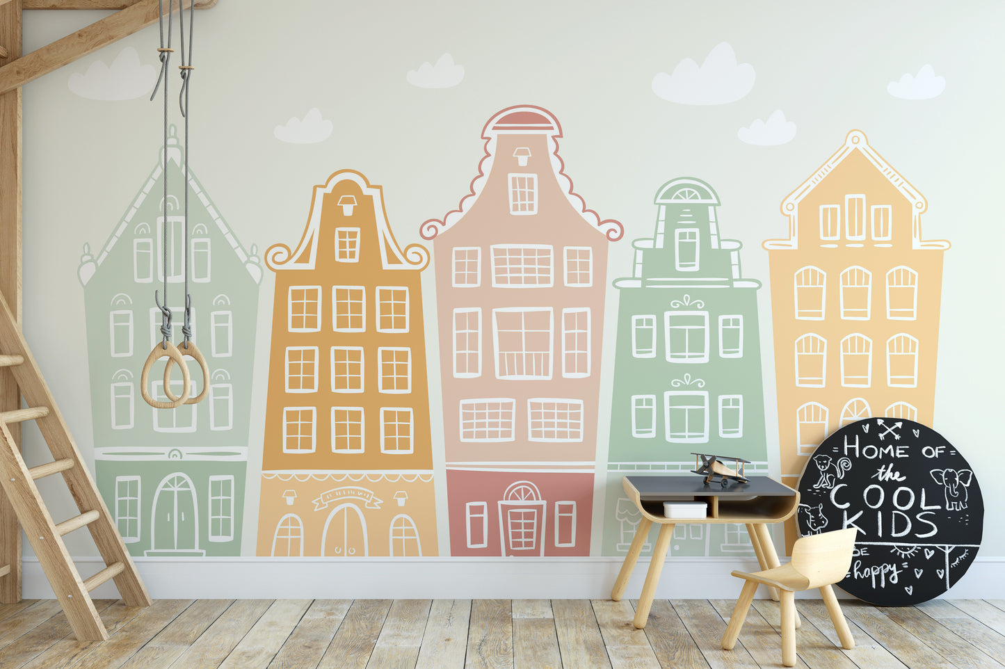 Creative building block wallpaper mural for dynamic wall decor.