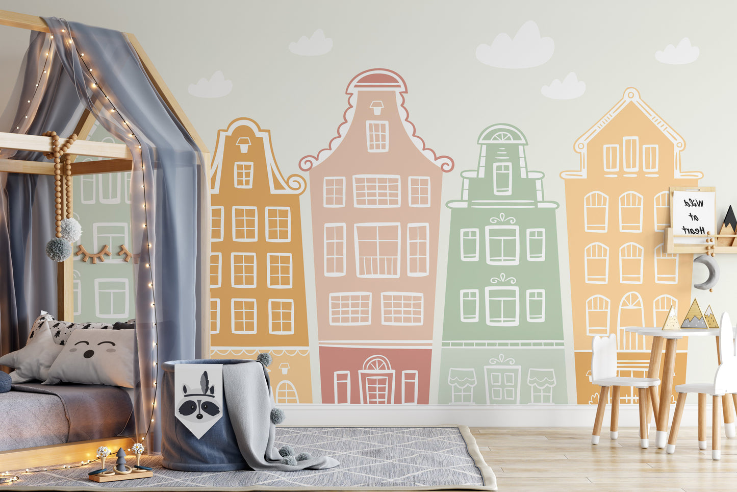 Building block-themed mural for bright and cheerful spaces.