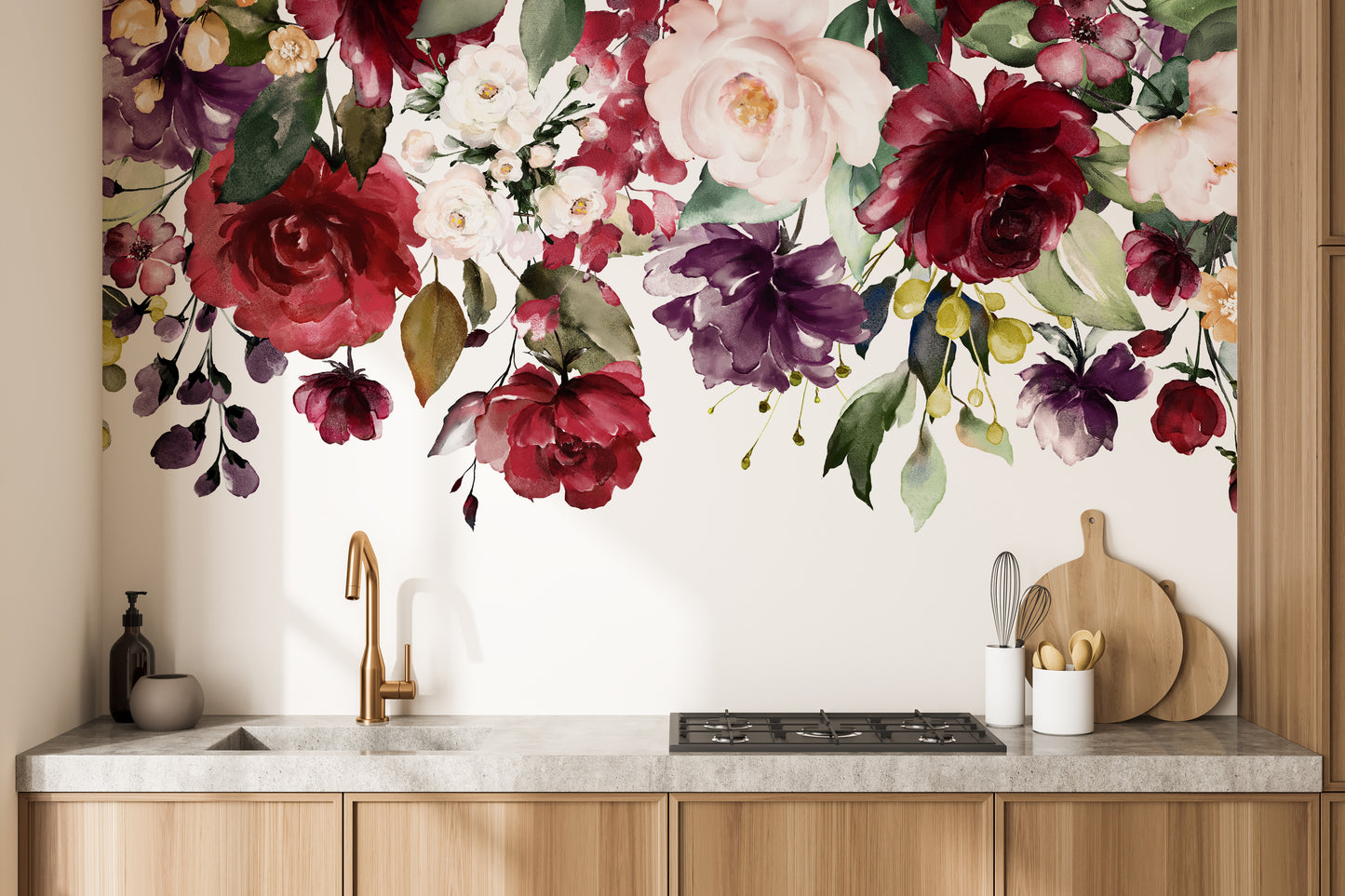 Blooming romance mural with soft floral accents for dreamy walls.