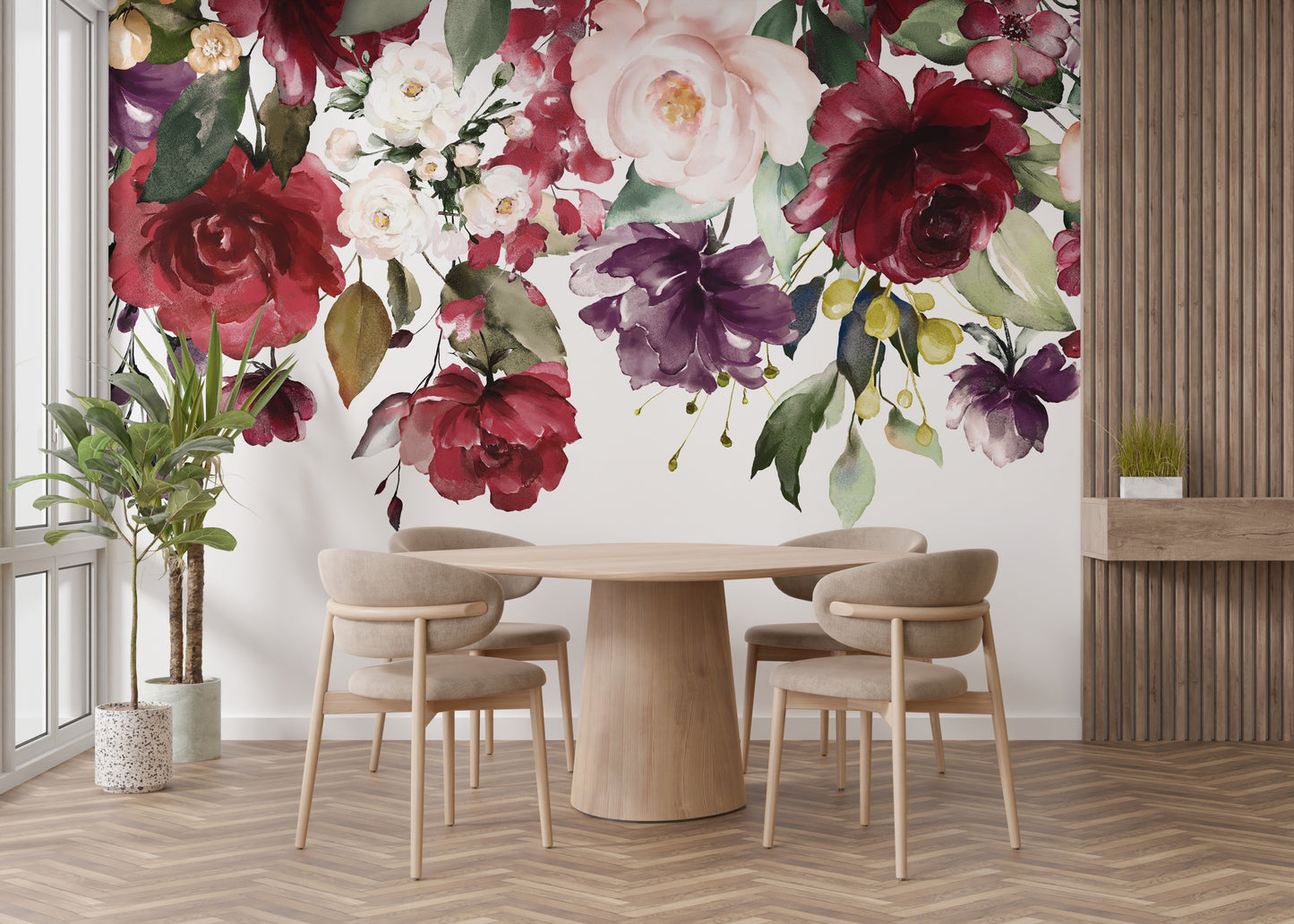 Blooming floral mural adding romance and elegance to interiors.