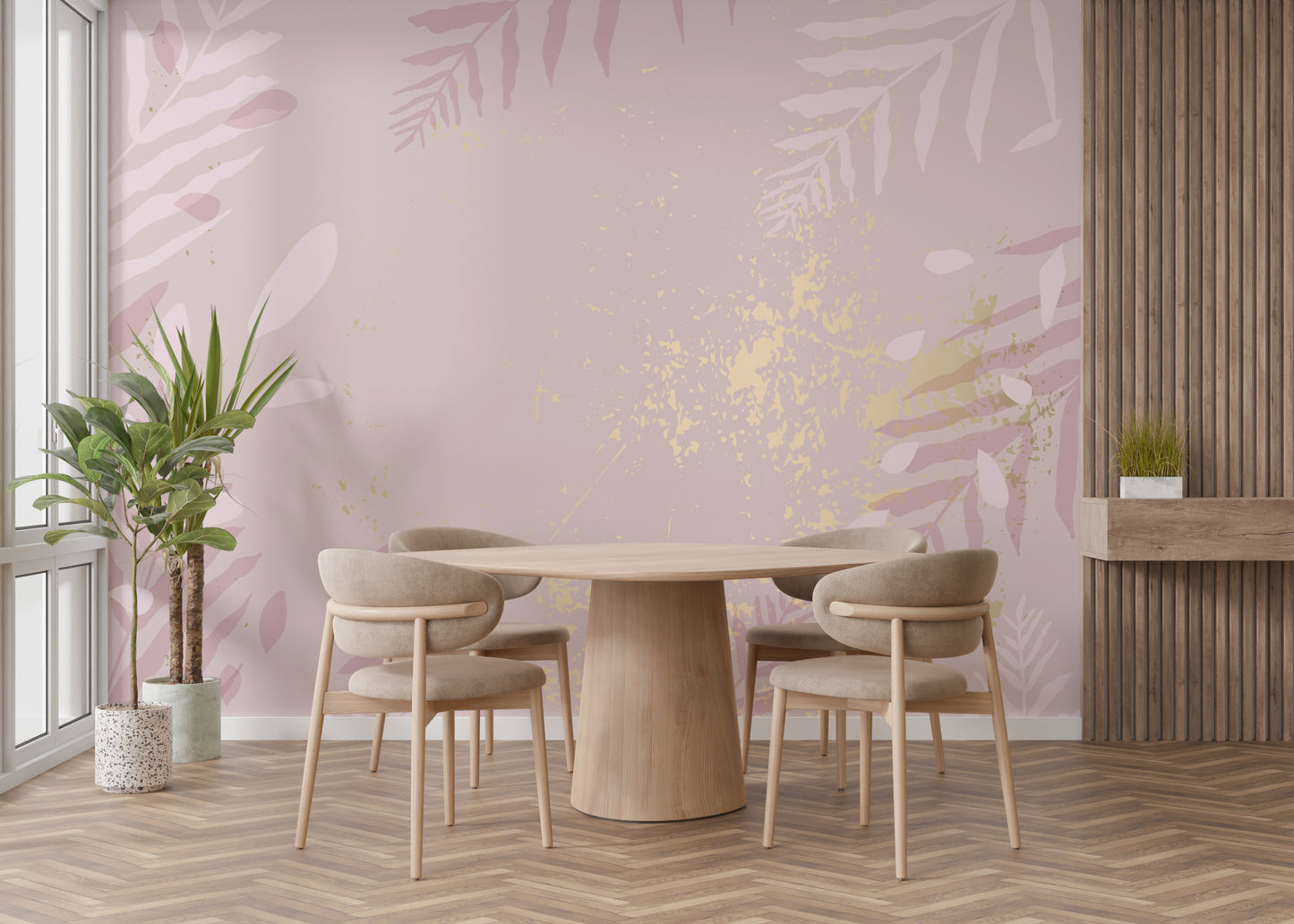 Wall mural showcasing gilded pastel patterns with blush elegance.
