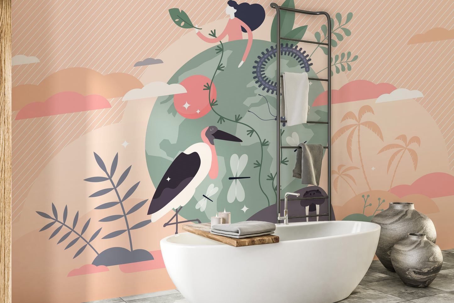 Wildlife and Earth mural blending natural beauty for dynamic decor.