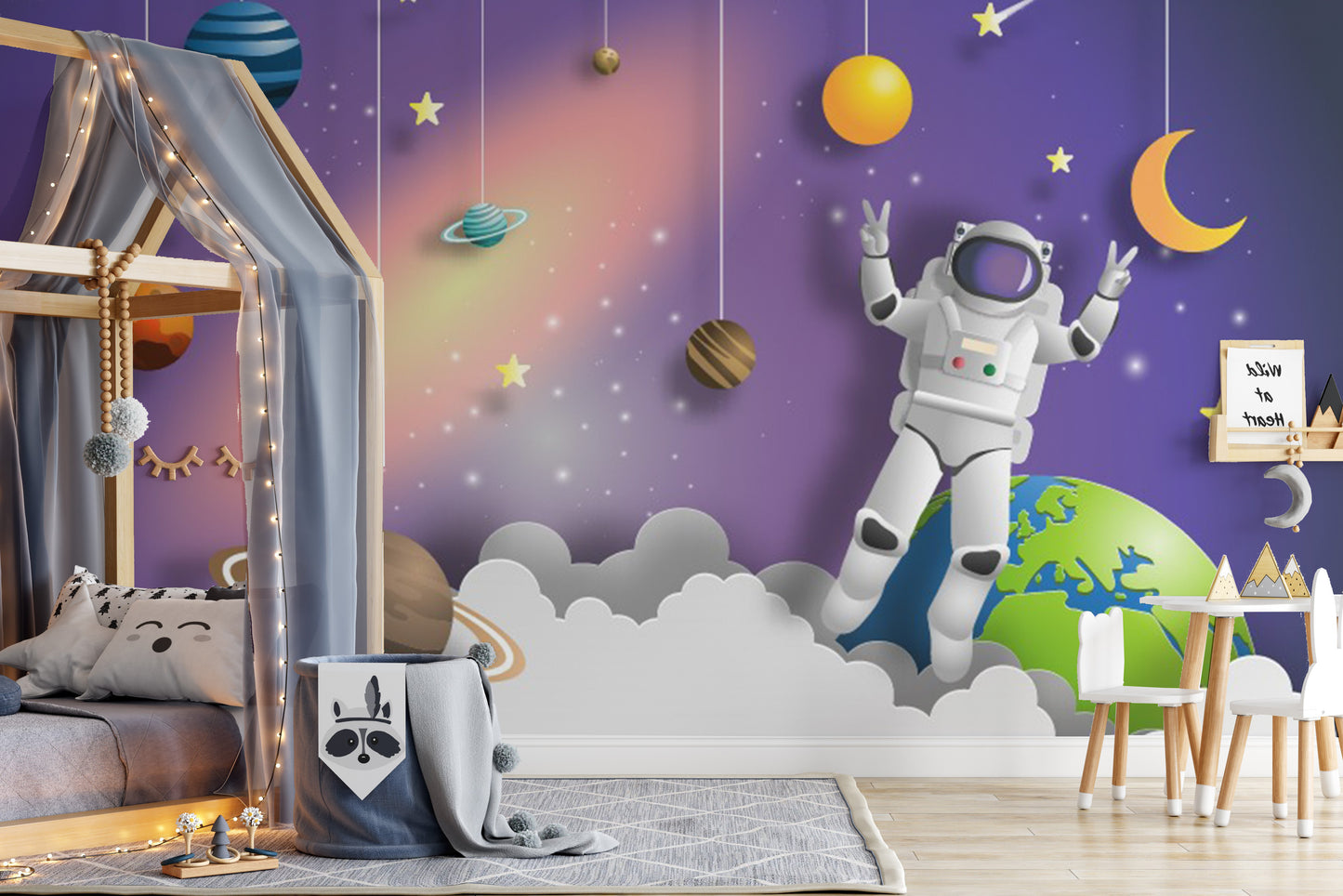 Astronaut mission mural adding a galactic touch to kids' spaces.