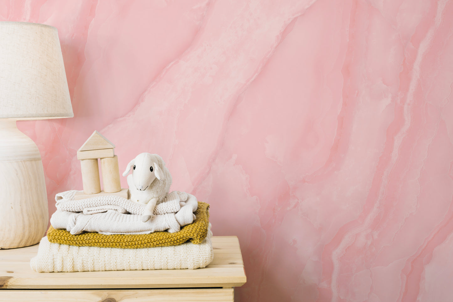 Soft pink marble wallpaper mural for stylish and serene spaces.