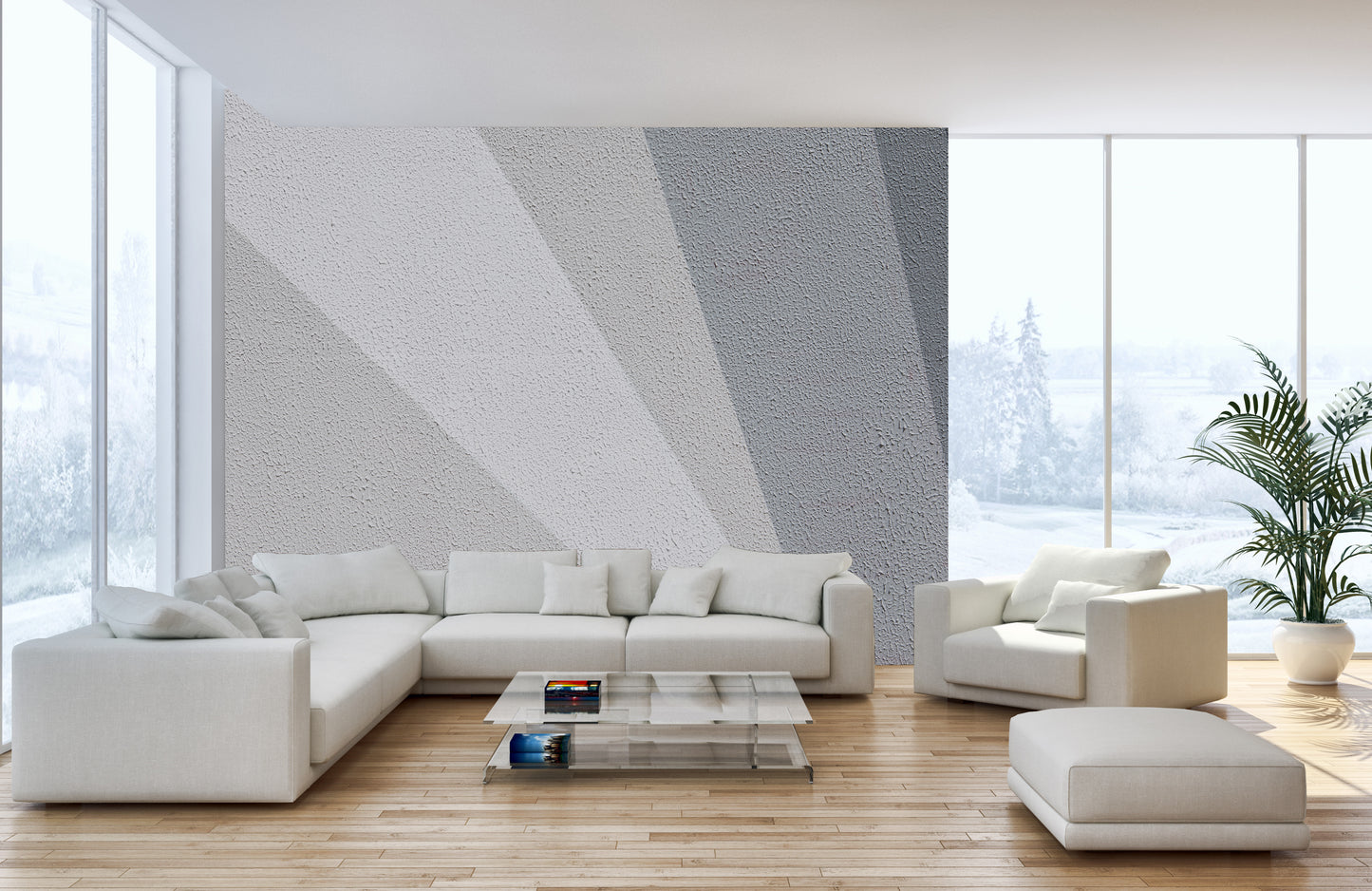 Sleek textured concrete mural adding depth to urban-style walls.