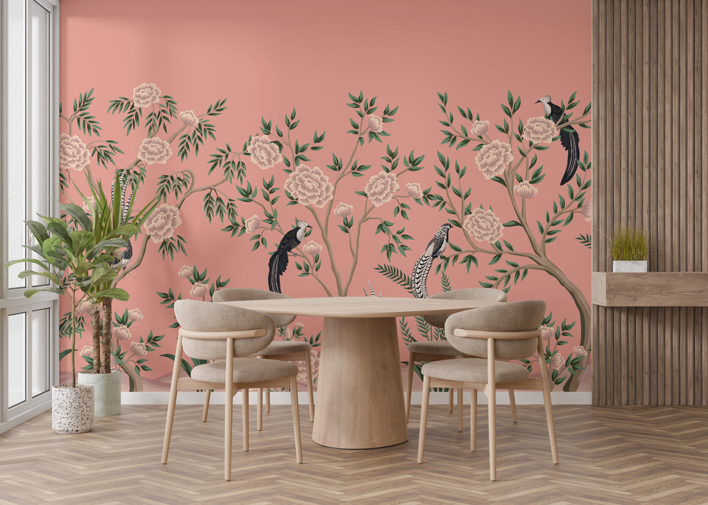 Rustic-inspired chinoiserie floral mural for graceful and stylish walls.