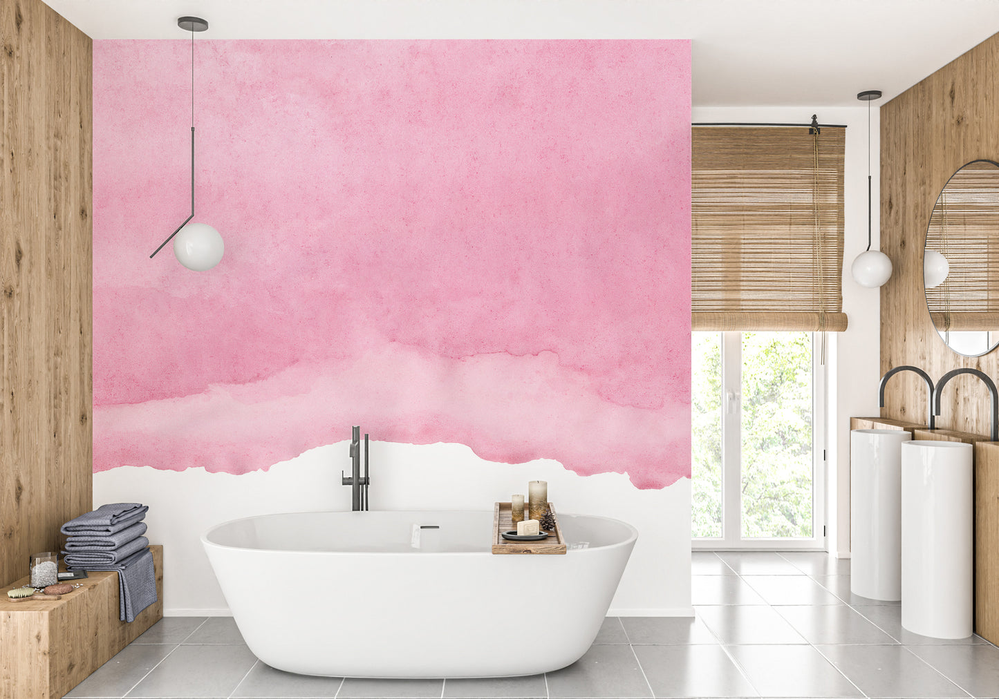 Watercolor mural with romantic pink tones for serene interiors.
