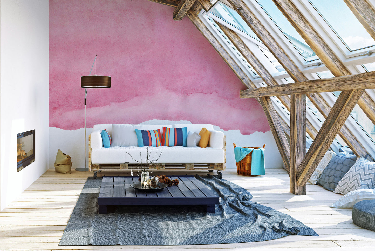 Romantic pink mural with watercolor hues for dreamy interiors.