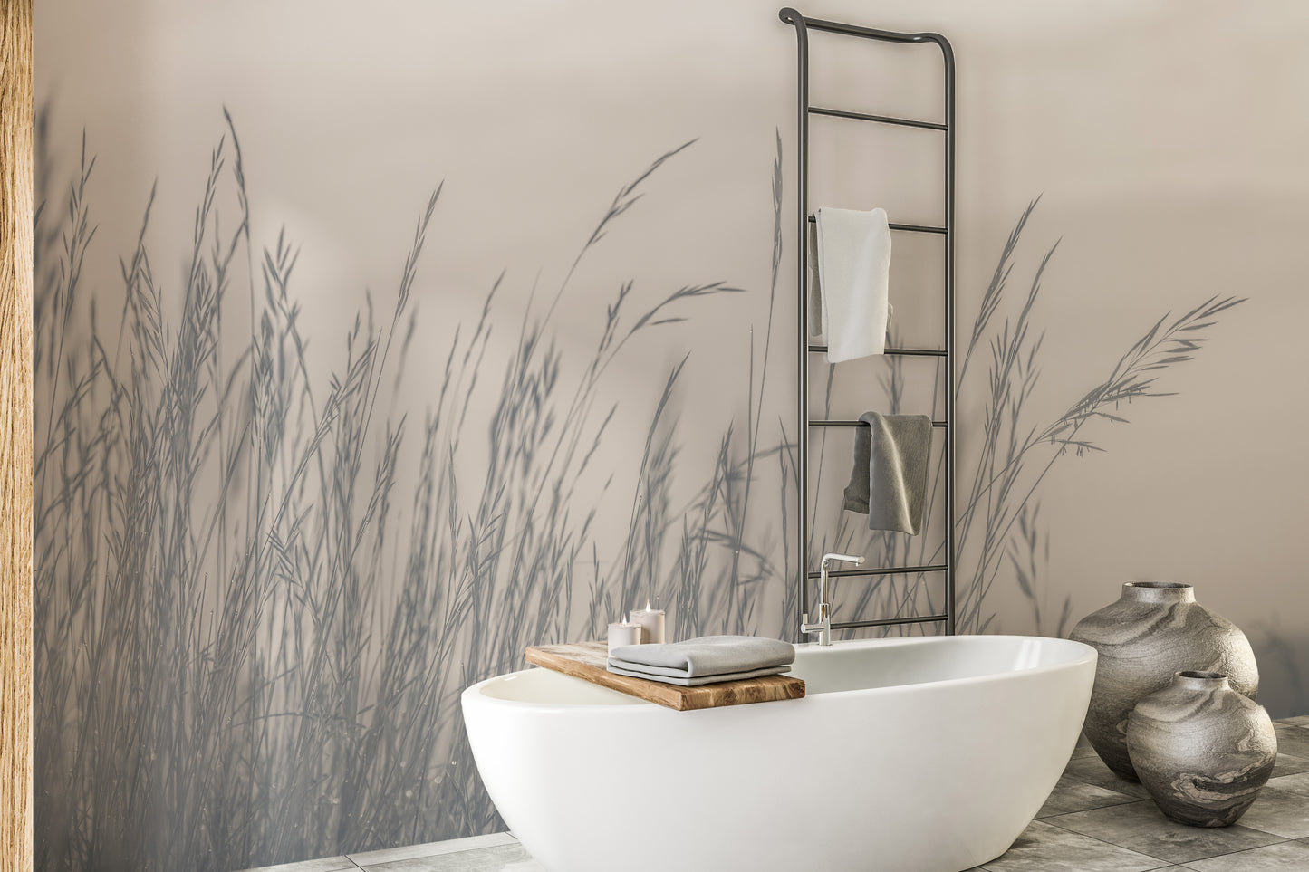 Mysterious mural of a foggy fall scene for serene wall interiors.