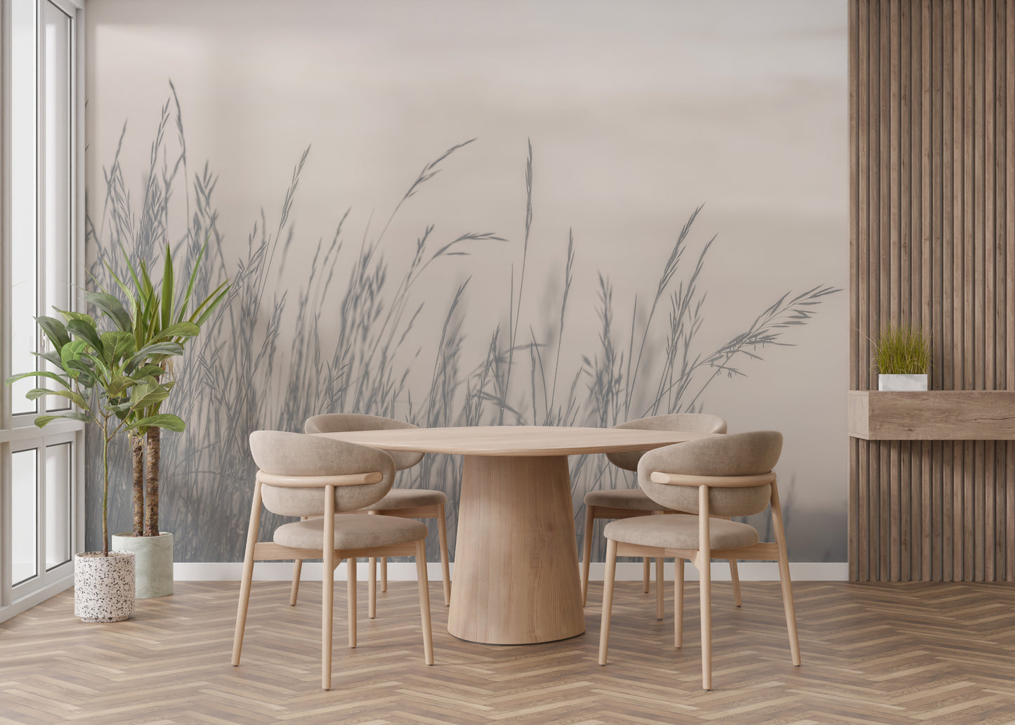 Foggy landscape mural with a calming and mysterious fall aura.