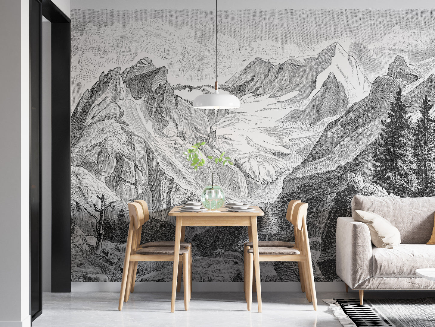 Scenic mural showcasing rustic mountain beauty for stylish walls.