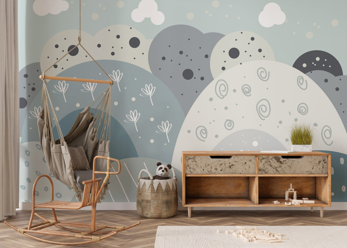 Mountain mural capturing the charm of a magical and serene land.