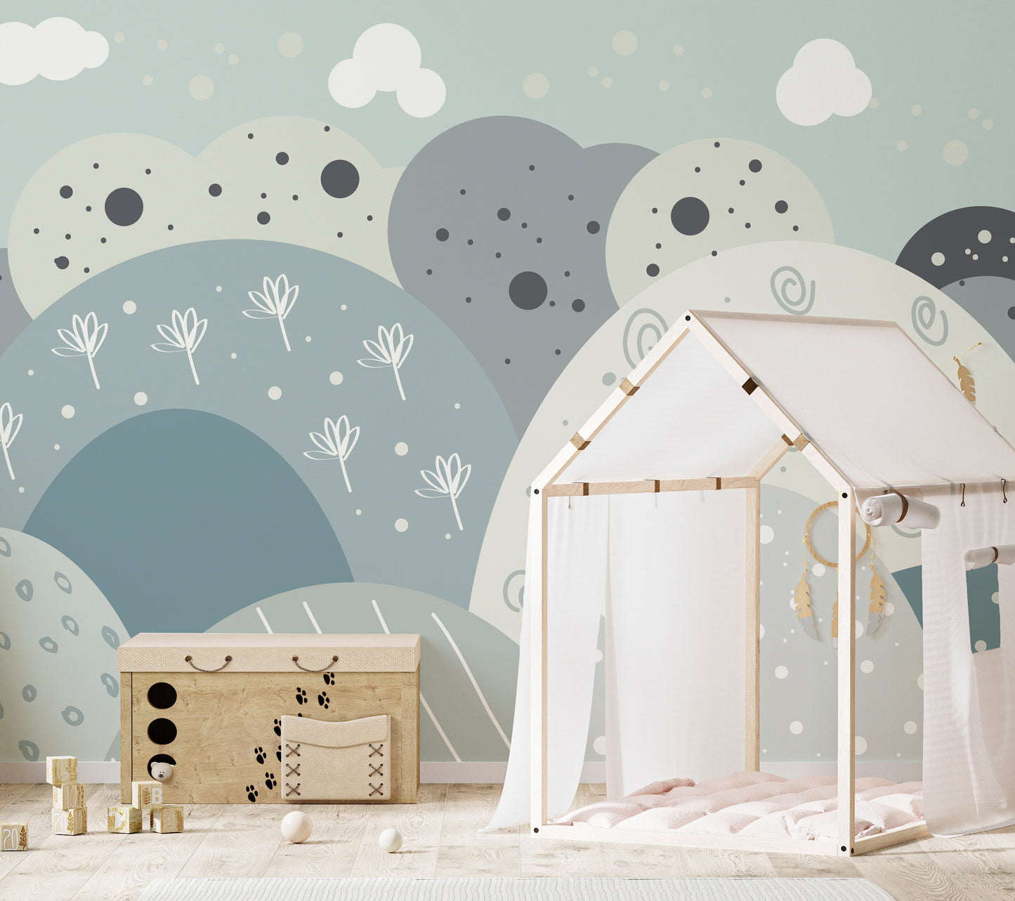 Magical mountain-themed mural for vibrant and serene wall spaces.