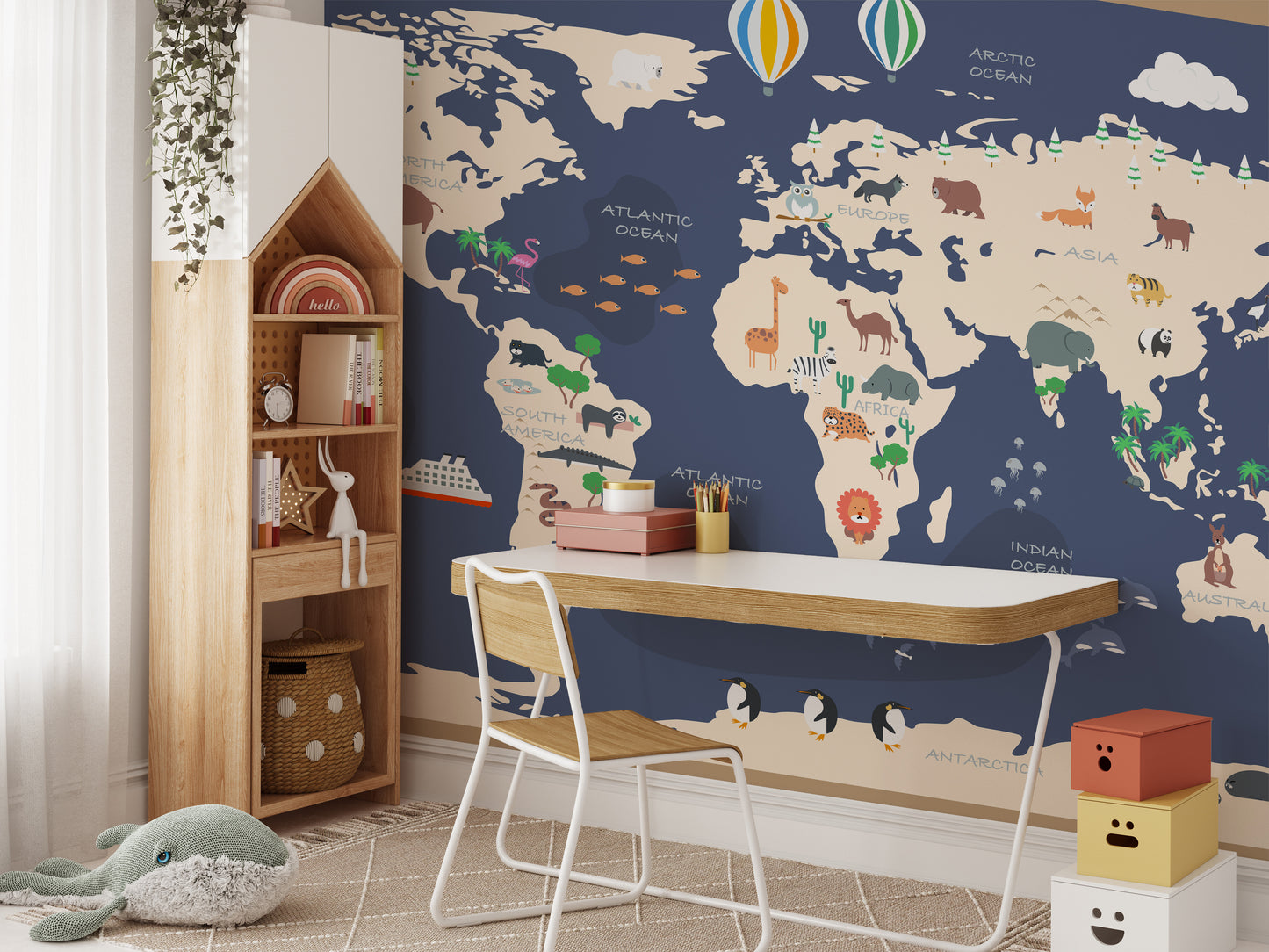 Atlas adventure mural showcasing fun and colorful world exploration.