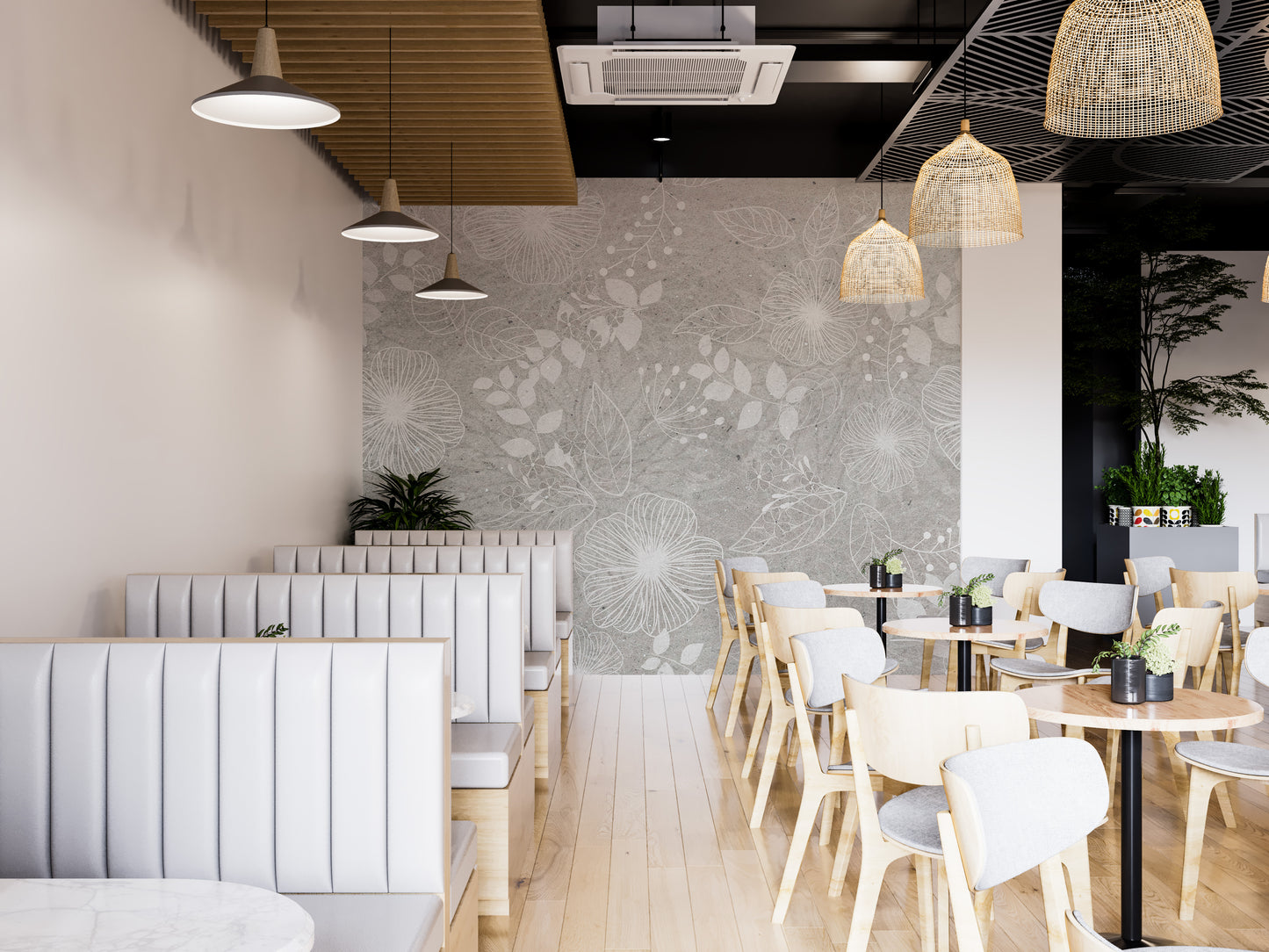 Tranquil white flower fields mural for modern walls