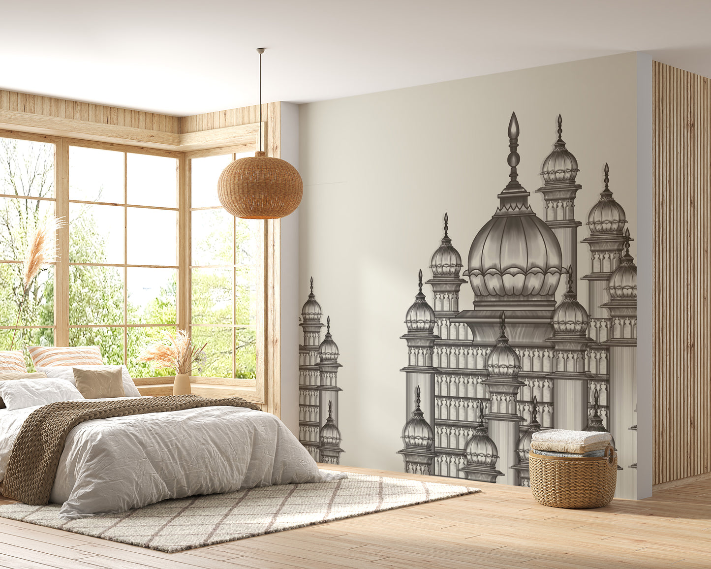 Grandeur of the Mughals mural with intricate architectural details.