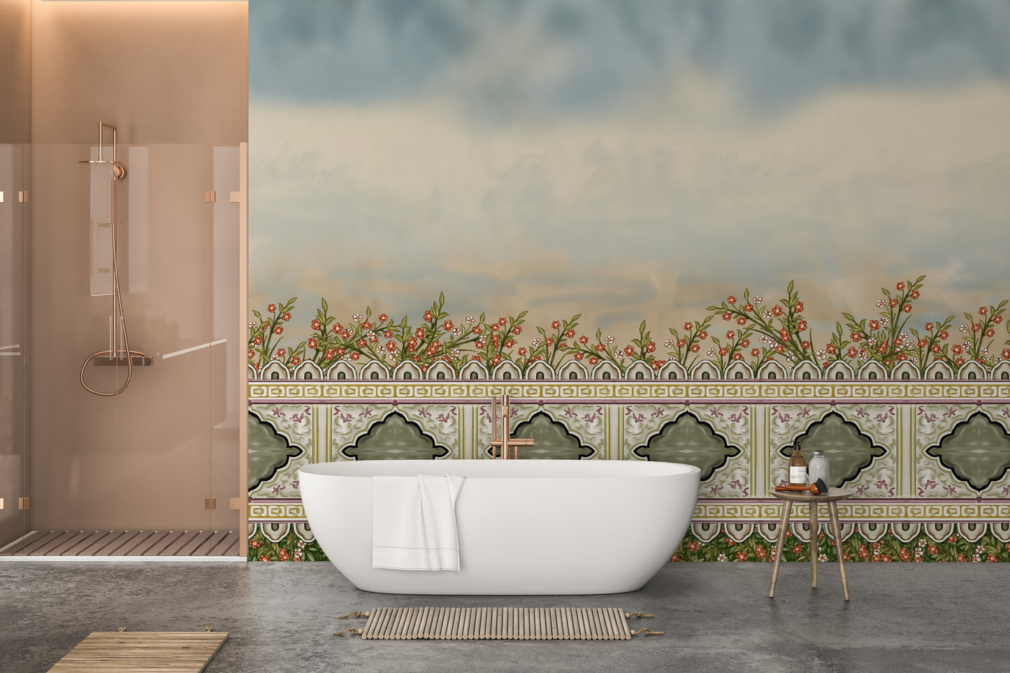 Serene Mughal garden mural for walls and dividers.