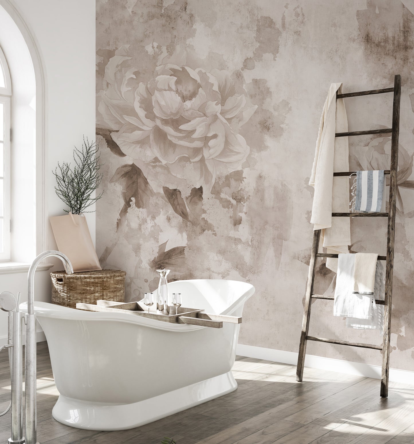 Vintage floral charm mural with intricate floral designs.