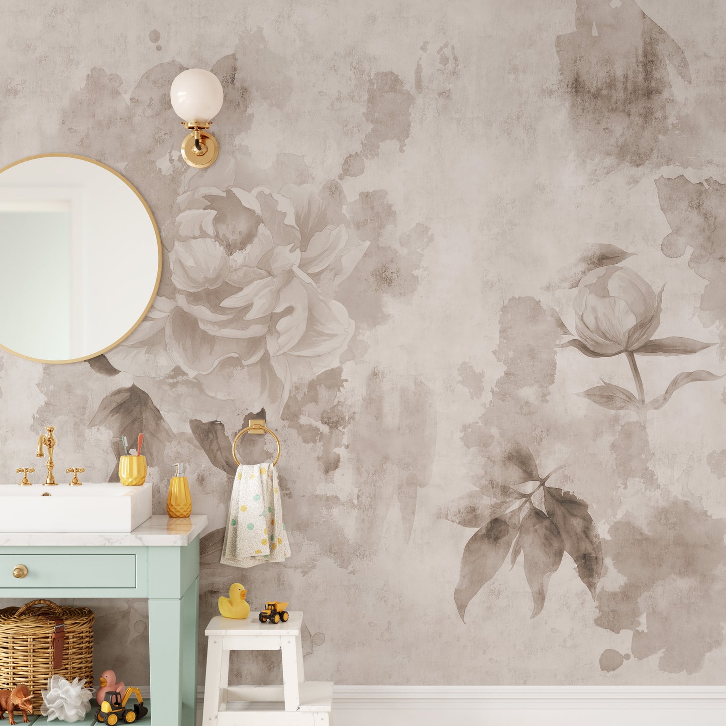 Antique floral wallpaper mural for elegant home interiors.