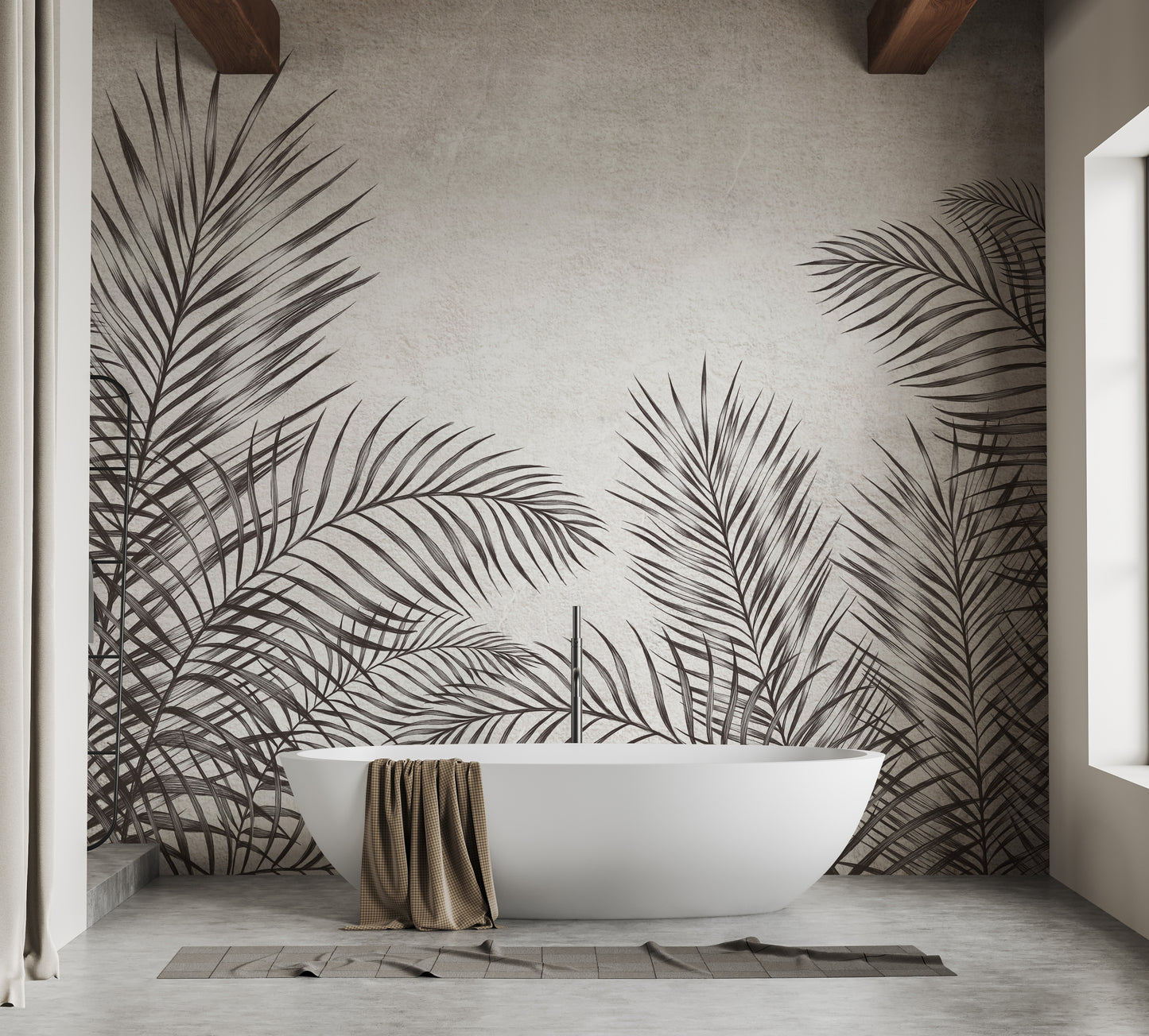 Stylish palm leaf mural in black and white for contemporary spaces.