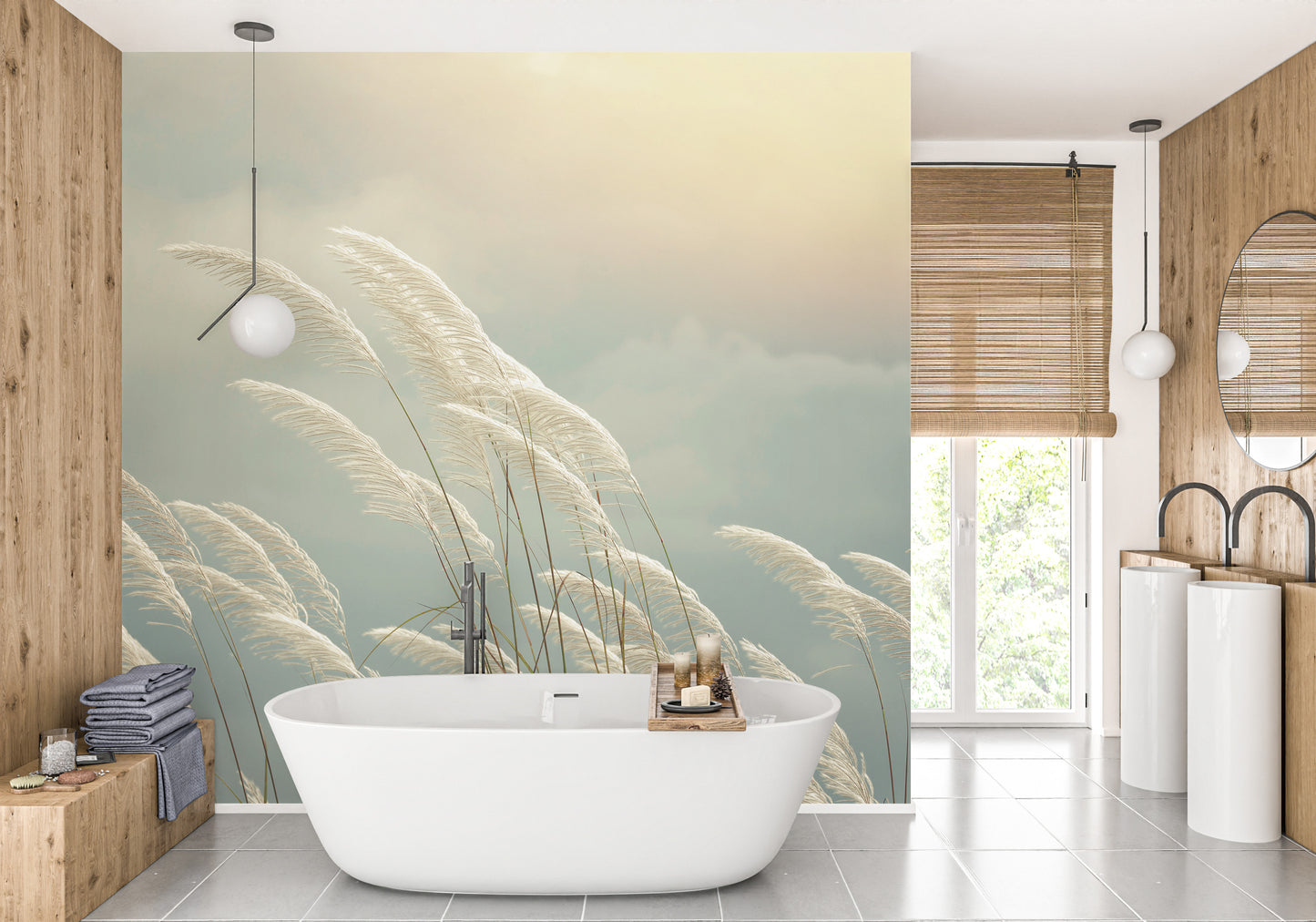 Yellow grass reeds mural for a cheerful and natural ambiance.