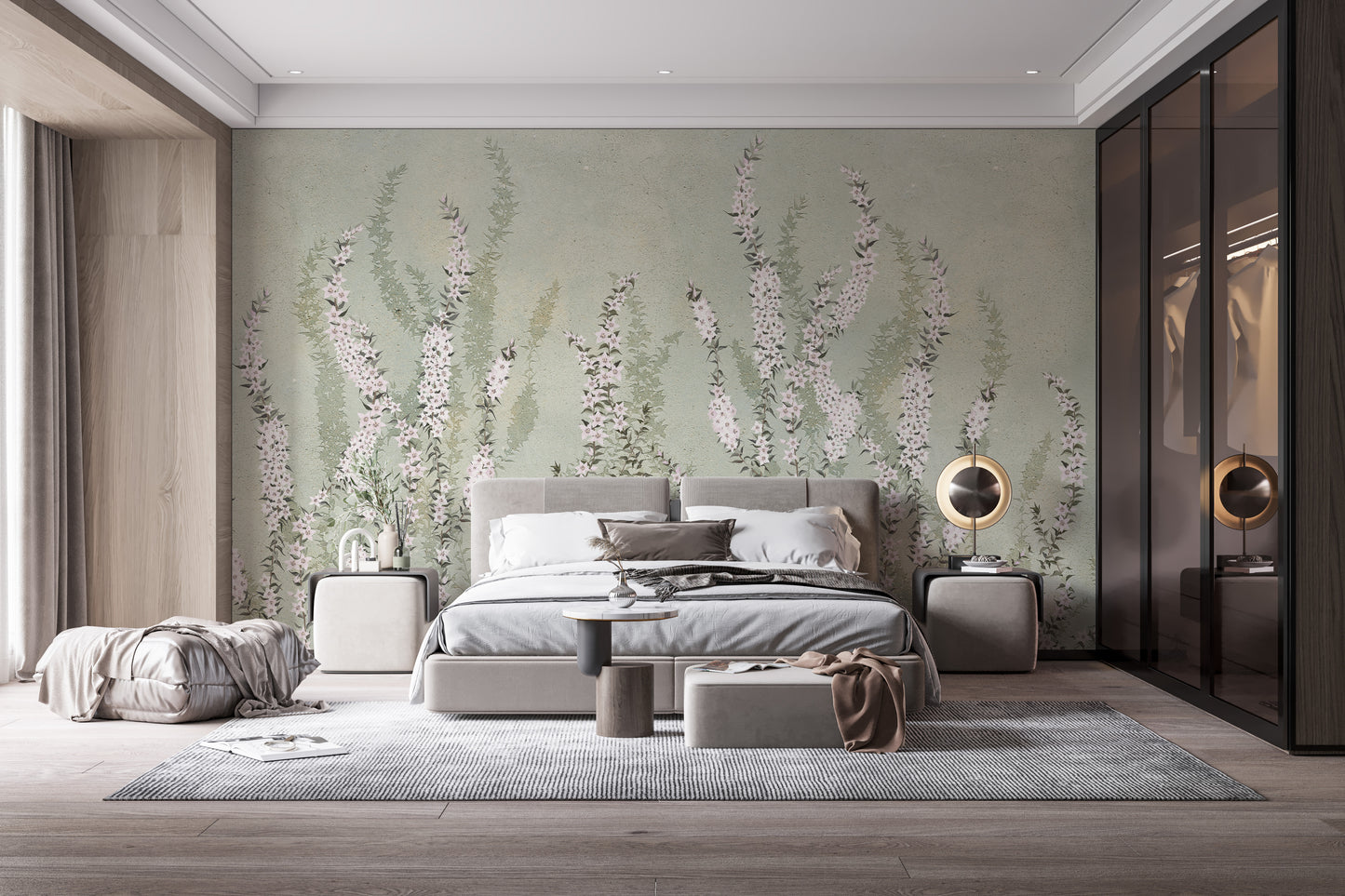 Rising White Orchids with Green Background Murals