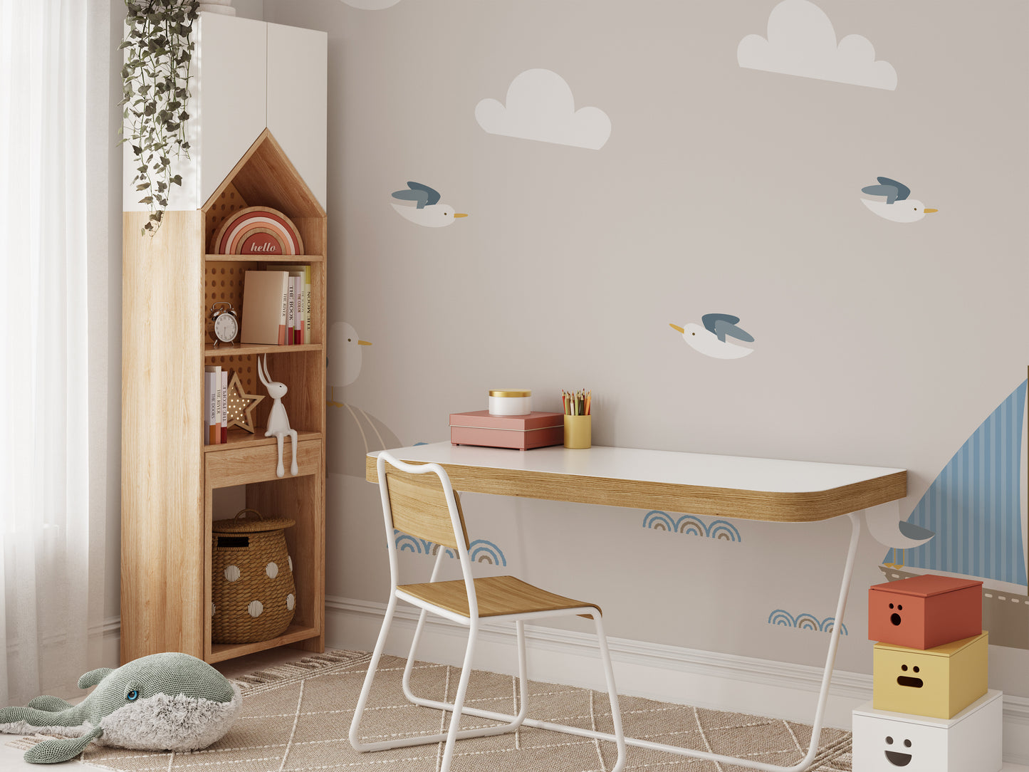 Playful sailor-themed mural for kids' rooms with pirate vibes.