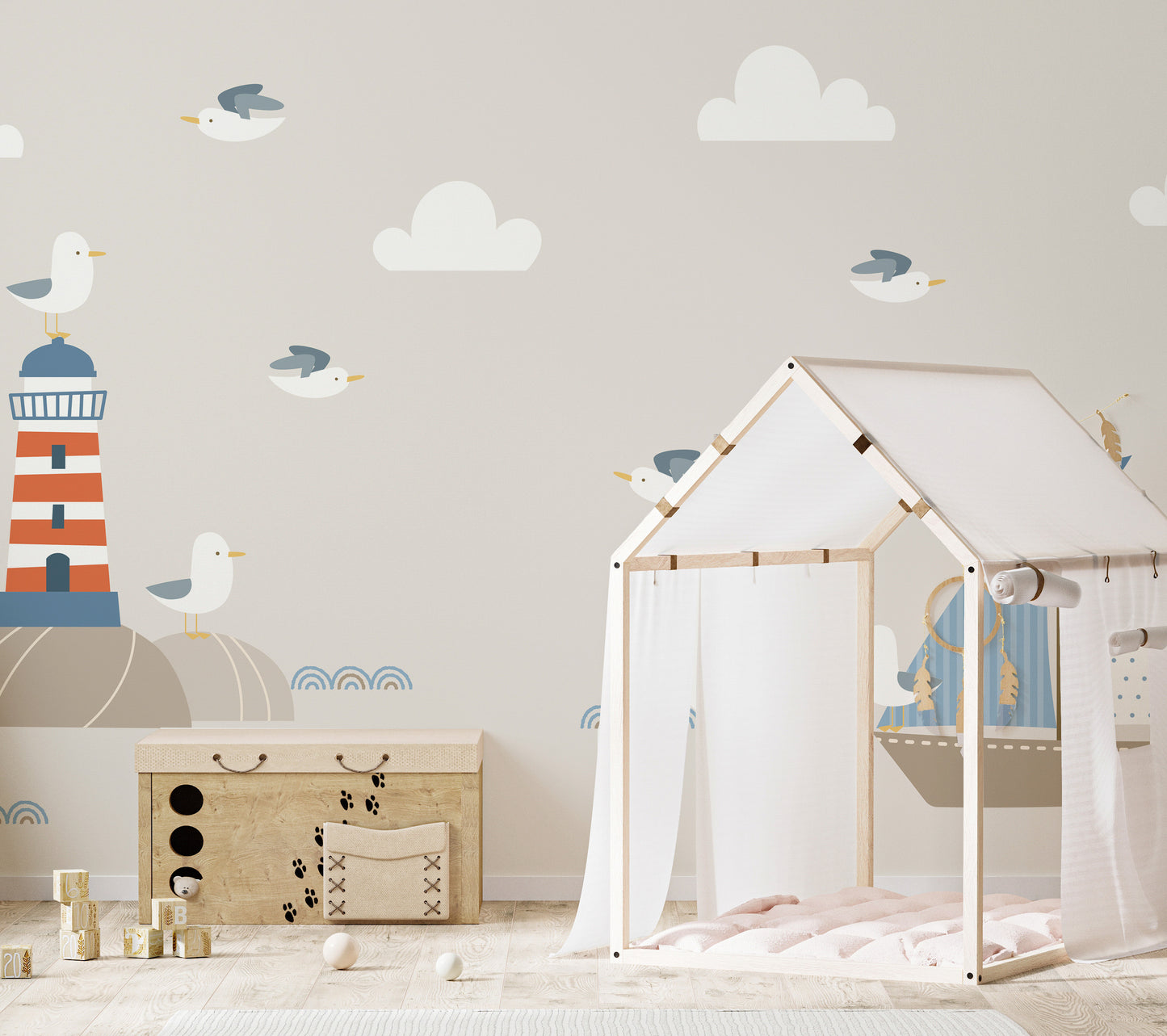 Swashbuckling sailors mural for an exciting nautical kids' space.