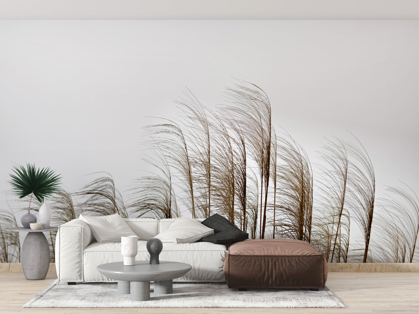 Riverside mural showcasing reeds and natural beauty for walls.