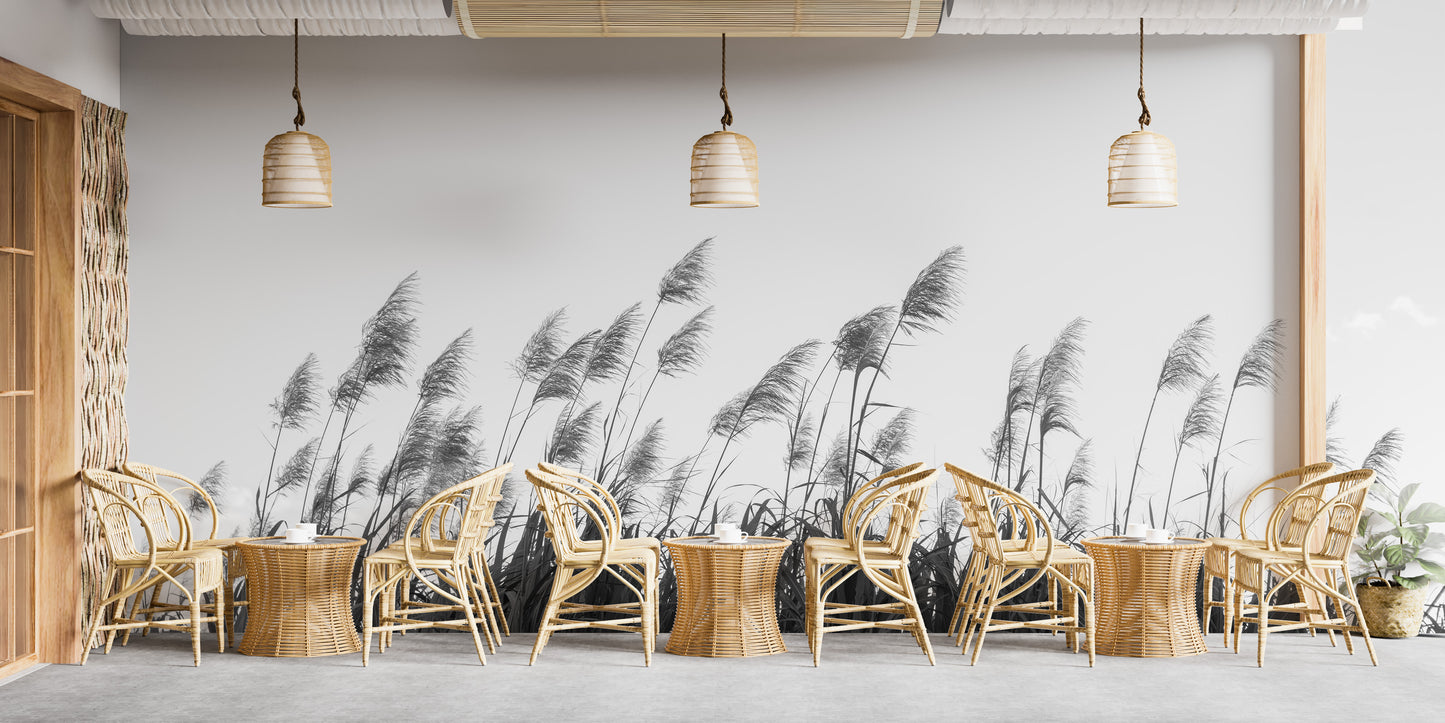 Pampa herbs wallpaper mural in monochrome for stylish interiors.