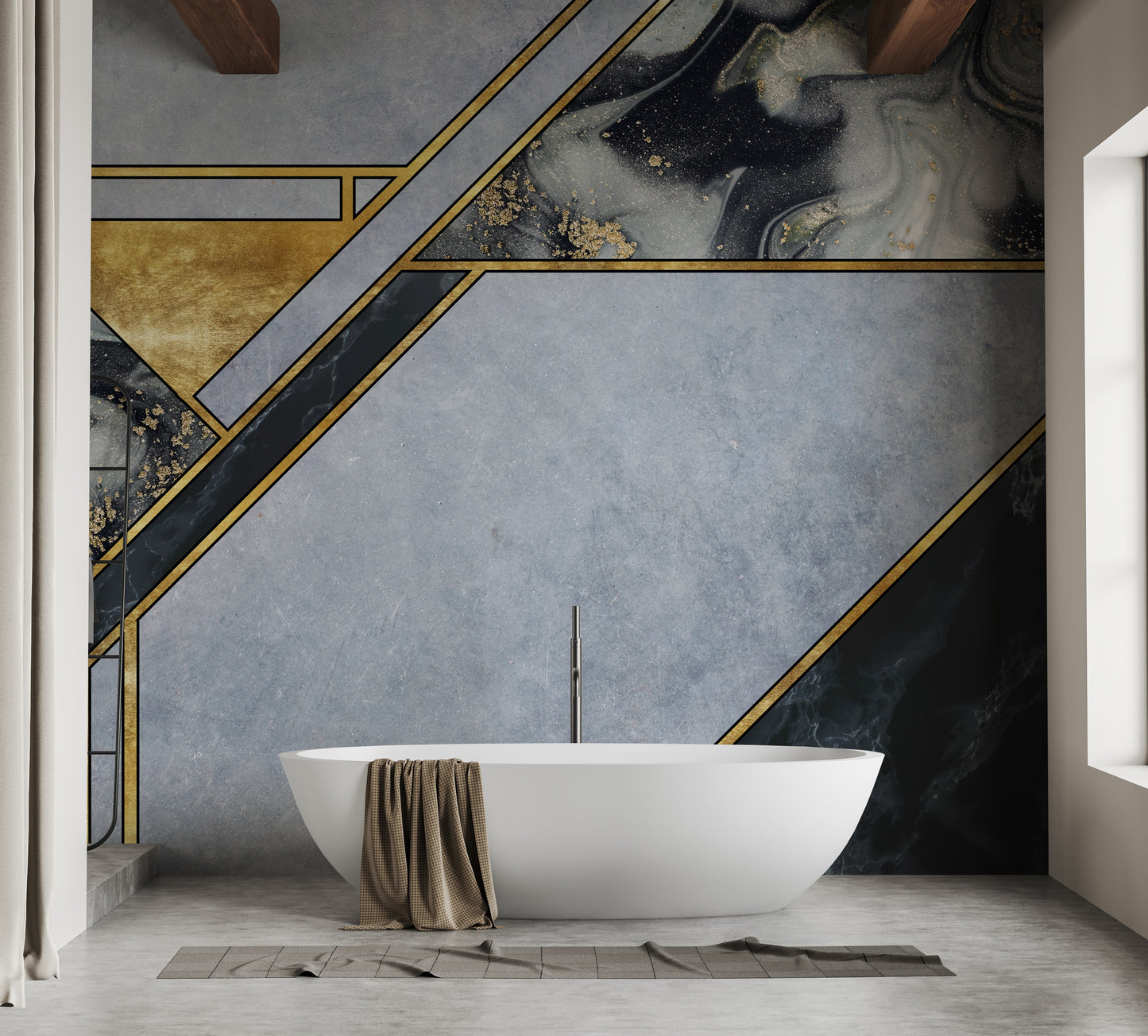 Realistic marble mural adding sophistication to wall decor.
