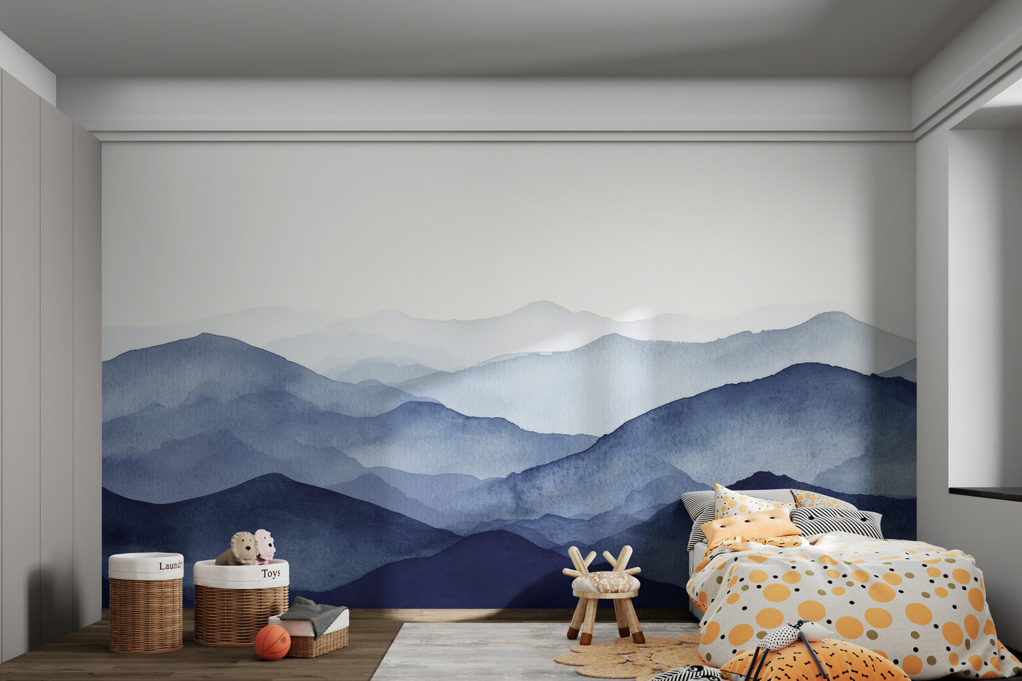 Blue Watercolor Mountains Wallpaper Mural