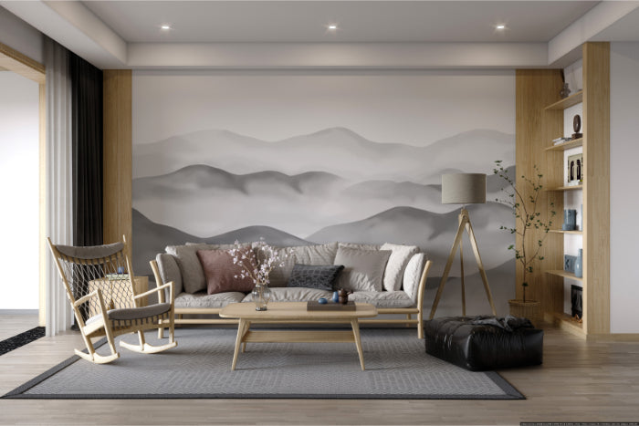 Grey Foggy Hills Wall Mural