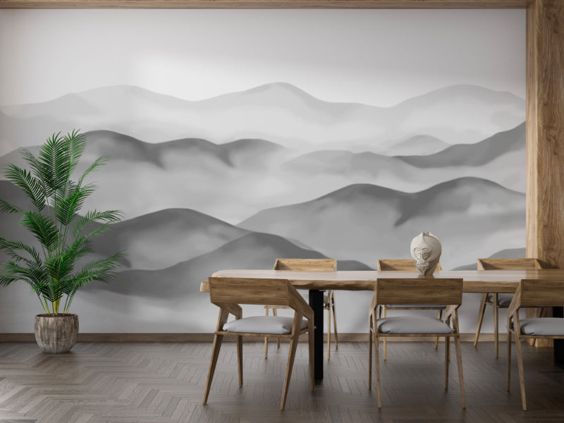 Grey Foggy Hills Wall Mural