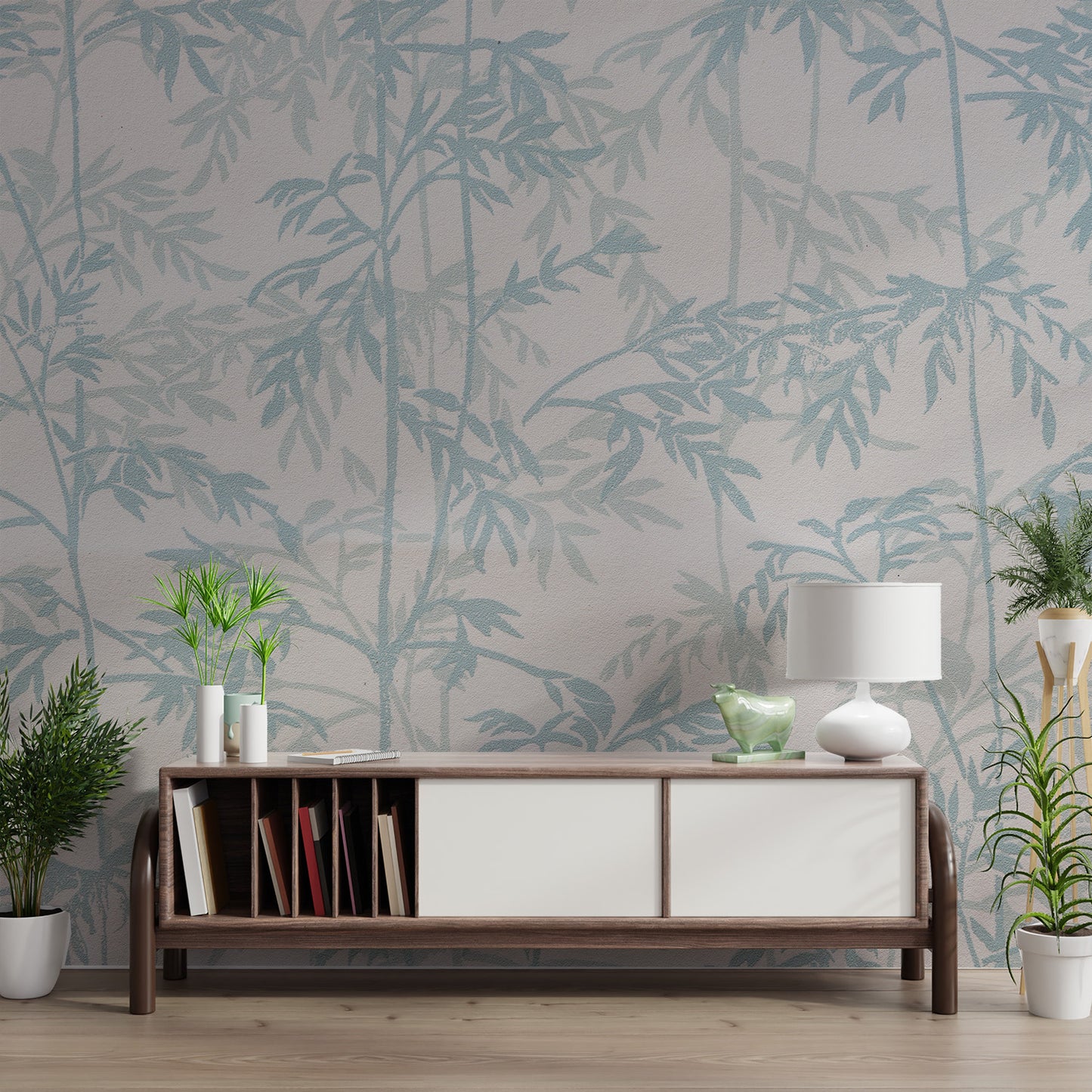 Botanical blue vine pattern wallpaper