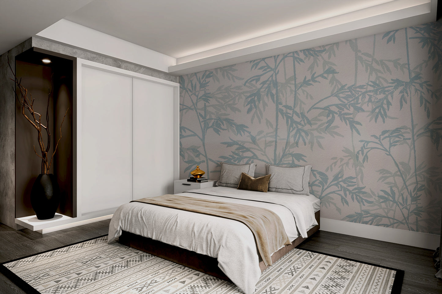 Soft blue leafy vine wall mural